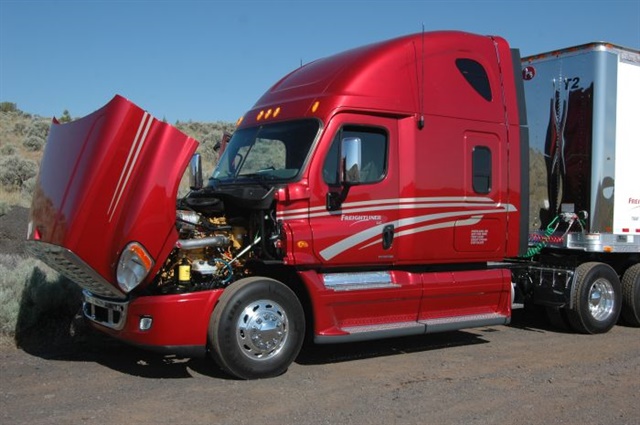 This 2008 Cascadia was the first of the generation. The similarities run only skin deep. The new Cascadia is loaded with safety and fuel-saving technology that was just a twinkle in an engineer’s eye back then.