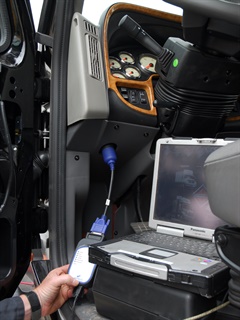 Researchers demonstrated that a truck in motion could be partially controlled through a laptop plugged into the OBD port. Photo by Jim Park